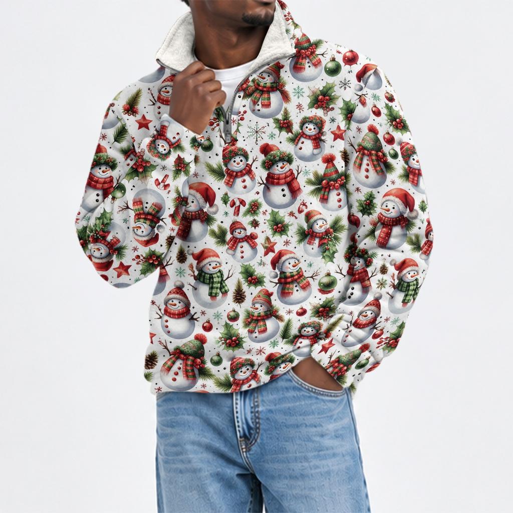 Herren Weihnachts-Print Flanell-Sweatshirt mit Stehkragen für die Feiertage