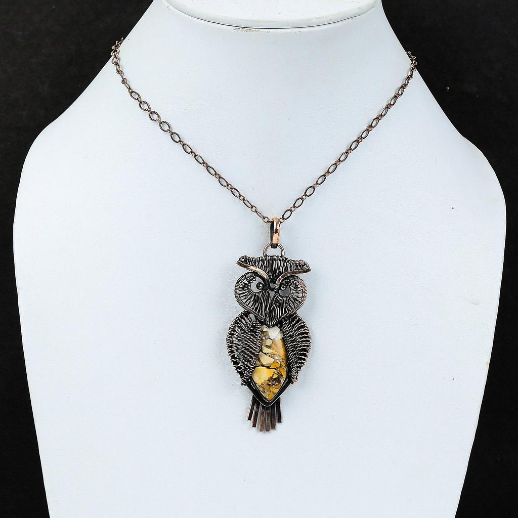 Brecciated Mookaite Pendant Copper Wire Wrapped Pendant Handmade Pendant Copper Jewelry Owl Design Pendant Gift For Friend Gemstone Pendant