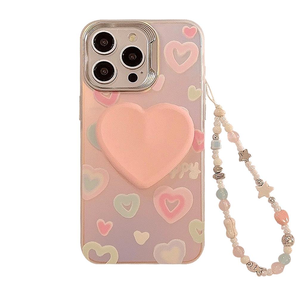 Laser Color Love Stand Suitable for Apple 16pro Max Mobile Phone Case IPhone 15 Chain 11 Hard 13