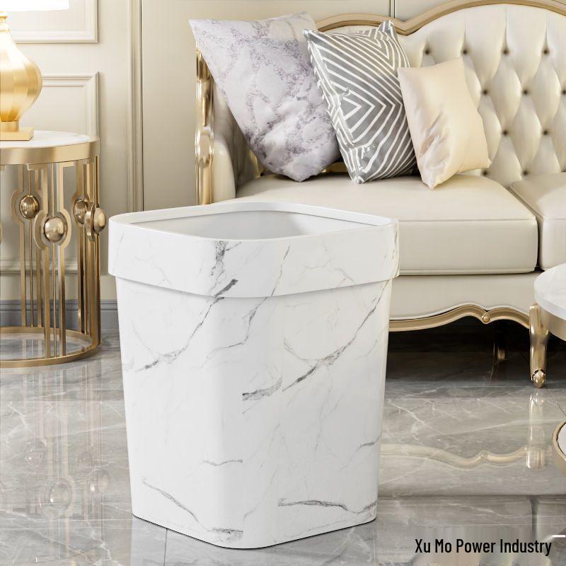 Large Capacity Faux Marble Pattern Trash Can for Office, Home, Hotel, Bathroom, & Living Room - Chinese Style