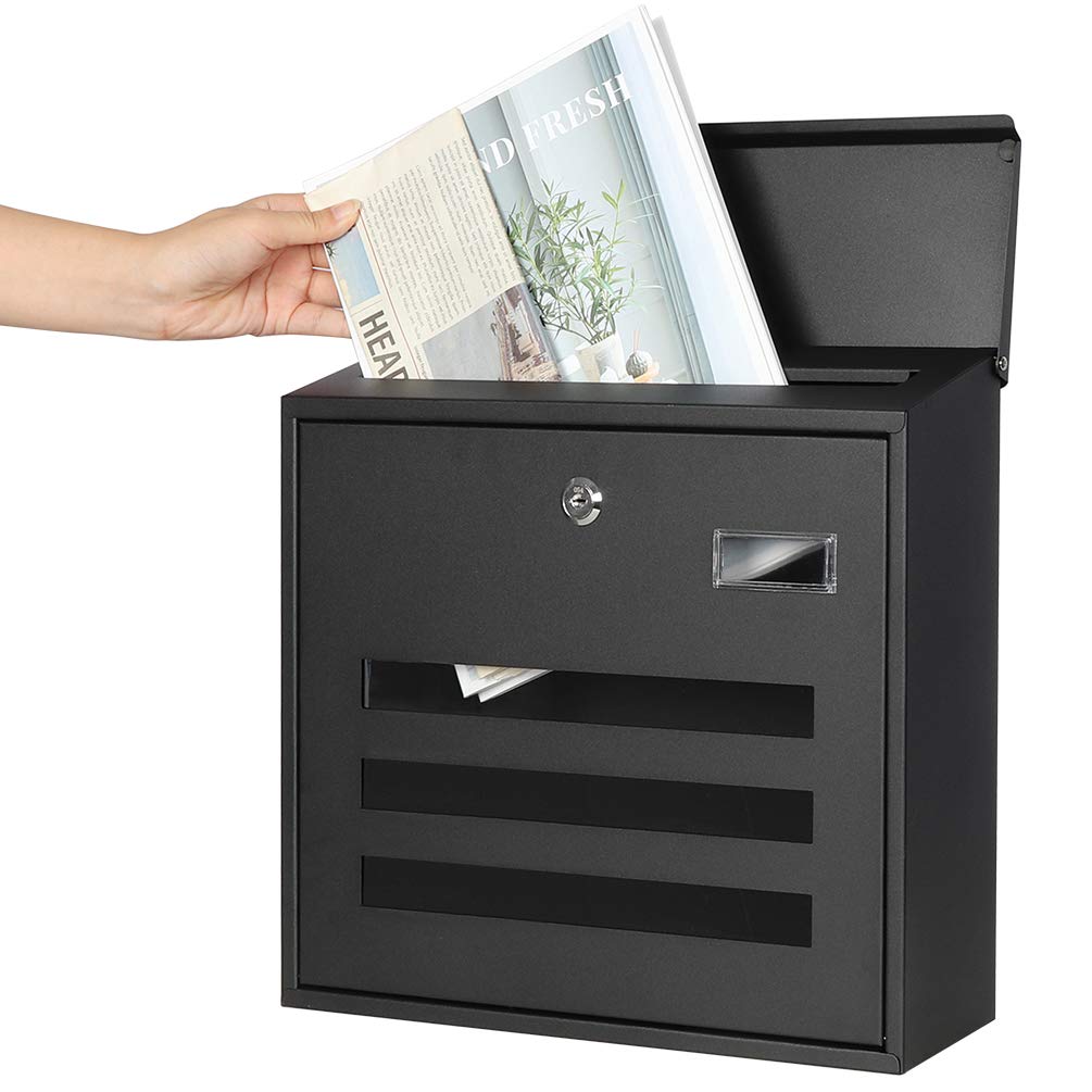 Jssmst Mailbox, Black, Key Lock, Large, Wall-Mounted, 34.5x33x11cm (918-Black)