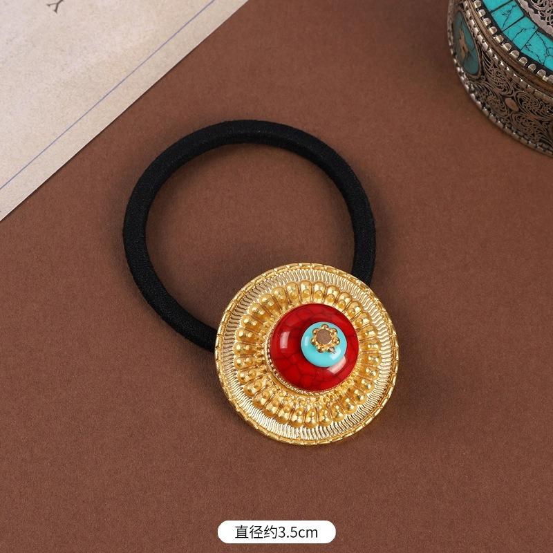 Tibetan Women's Head Flower Headgear Tibetan Hair Rope Rubber Band Tibetan Clothing Accessories Tibetan Dance Performance Xizang Hair Accessories