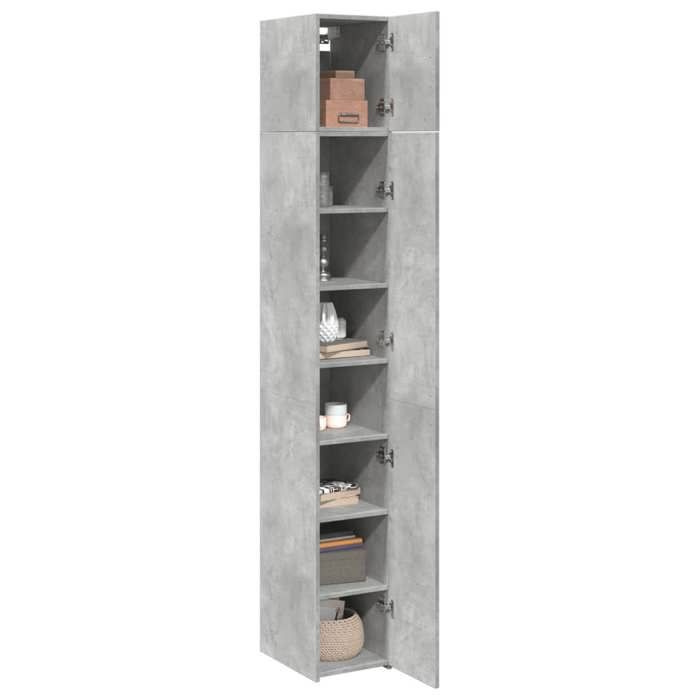 VidaXL Armoire de rangement mince gris béton 30x42,5x225 cm, armoire de rangement de salle de bain, unité de rangement de 3281262