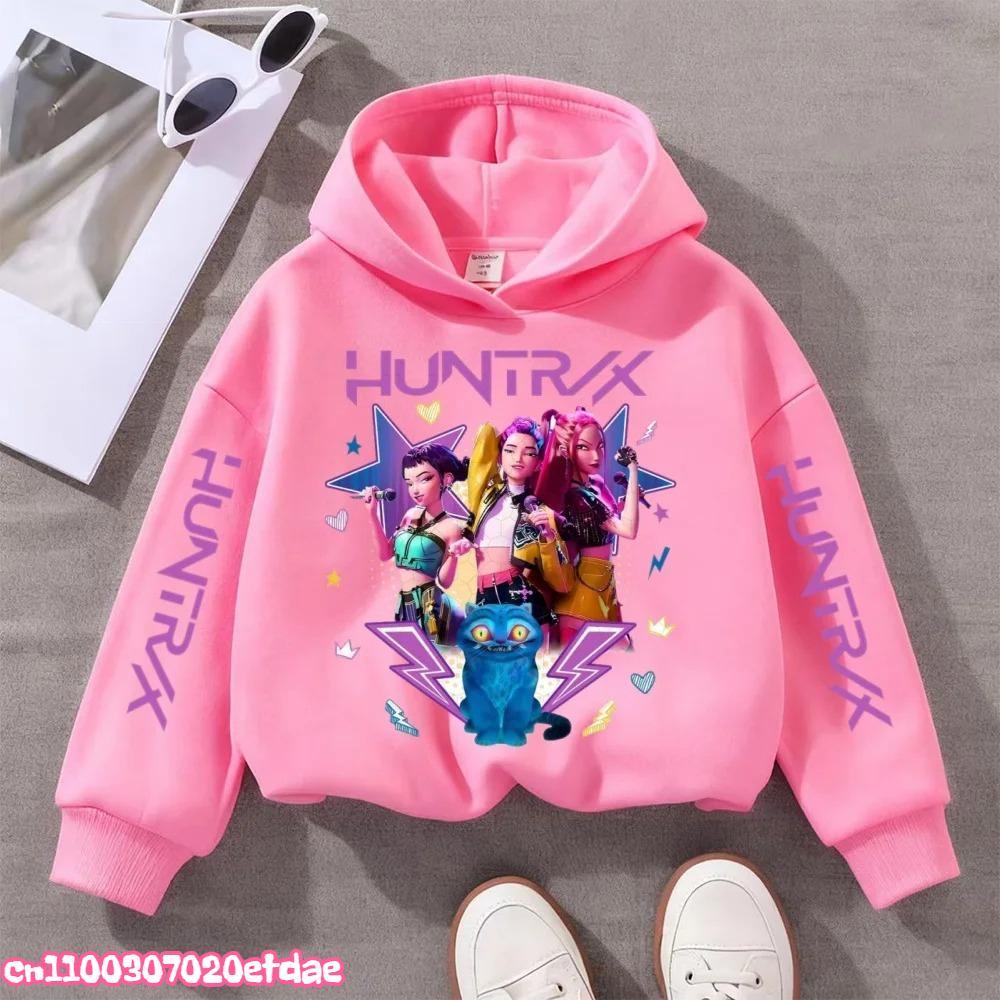 KPop Demon Hunters Cute Print Boys Girls Hooded Sweatshirt Children's Fall and Winter Casual Fashion Warm Pullover Sweatshirt