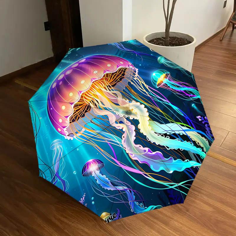 1pc Colorful Jellyfish Ocean Scene Umbrella with Plastic Handle,Suitable for All Seasons Home Travel Outdoor UmbrellaDD1393