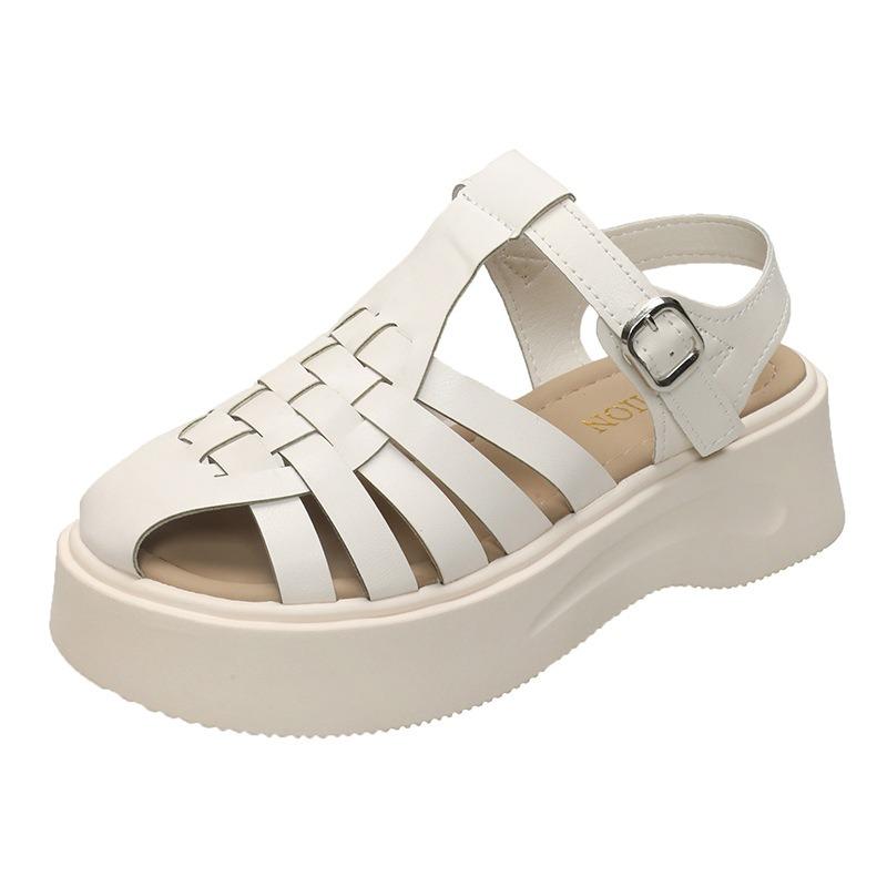 Muffin Thick-soled Bag Head Sandals Women's New Summer with Skirt Woven Shoes Women's Beach Pig Cage Shoes