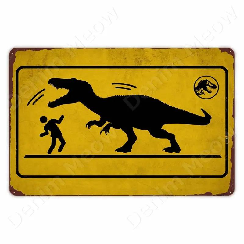 Cuidado con Raptor Señal de Metal Divertida Señal de Reduzca la Velocidad Jardín Hogar Exterior Placa de Zoológico Señal de Advertencia de Dinosaurio Decoración de Pared Vintage