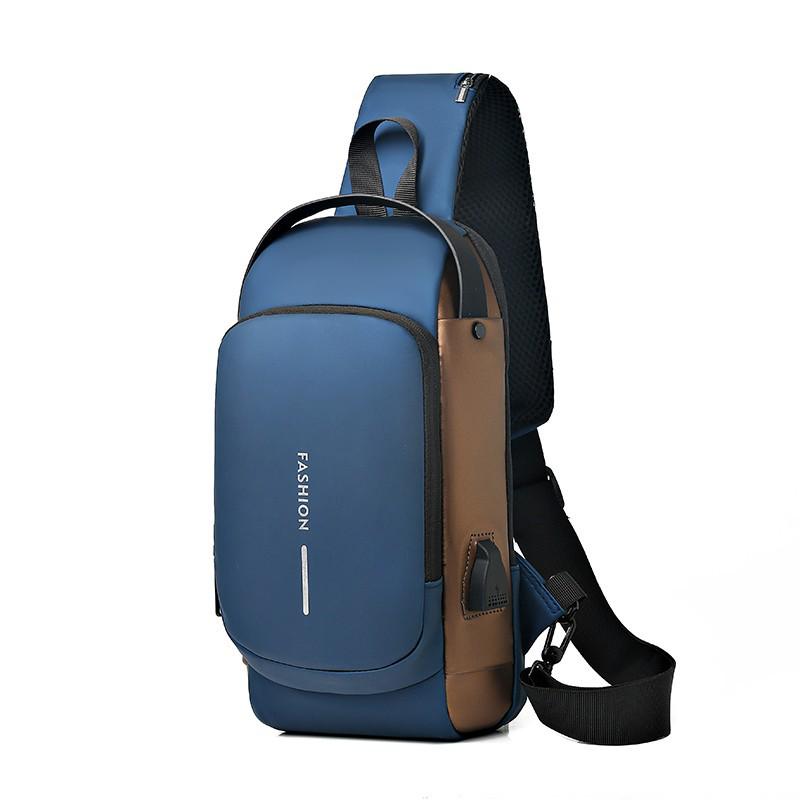 Men's Single Shoulder Crossbody Bag with Combination Lock and USB Port