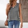 Women Sleeveless V Neck Tank Top Loose Fit Striped Pleated Design Casual Summer Blouse Lightweight Soft Fabric
