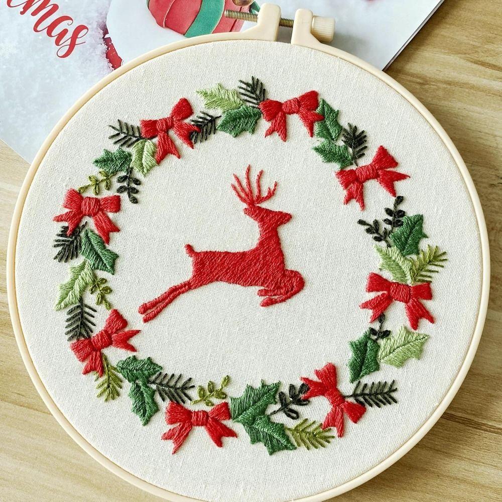 Printed Pattern Christmas Embroidery Kit Handmade Embroidery Starter Kit Practice
