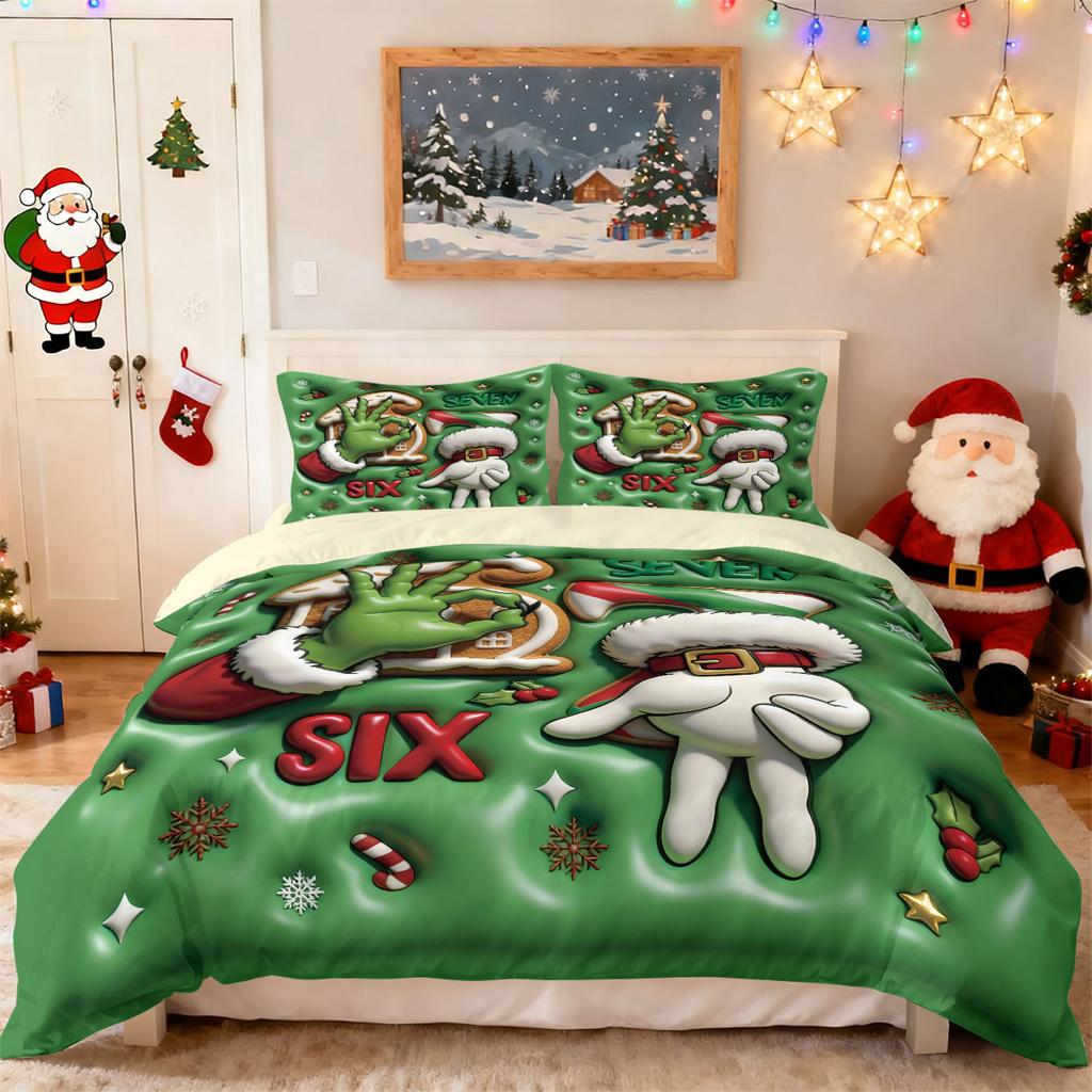 Bed Three-Piece Set Green Hair Monster Hand Pillow Cover Quilt Cover Digital Printing Bedding