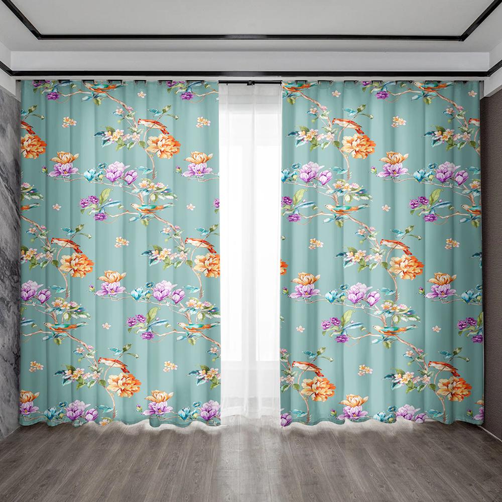 2PC Home Decoration Curtains, Blue Series With Rod Pocket Curtains, Kitchen, Coffee Shop, Living Room, Balcony, Garden