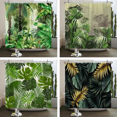Cortina de Ducha de Planta Verde Tropical Tejido de Poliéster Impermeable Cortina de Baño Decoración del Hogar Hojas de Palma Cactus Cortinas de Baño