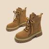 Leather Inner Height Increase Martin Boots Women's Spring and Autumn Matte Texture Short Boots Tooling Rhubarb Boots