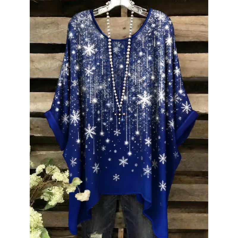 Summer Top Women Arrival Elegant Vacation Style Plus Size Simple Casual Meteor Pattern Print Irregular Hem Round Neck T-Shir