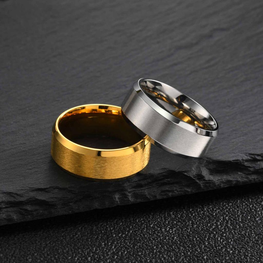 6mm 8mm Stainless Steel Rings Gold Color Brushed Surface Wedding Ring for Men Women Couple Engagement Finger Jewelry Gifts