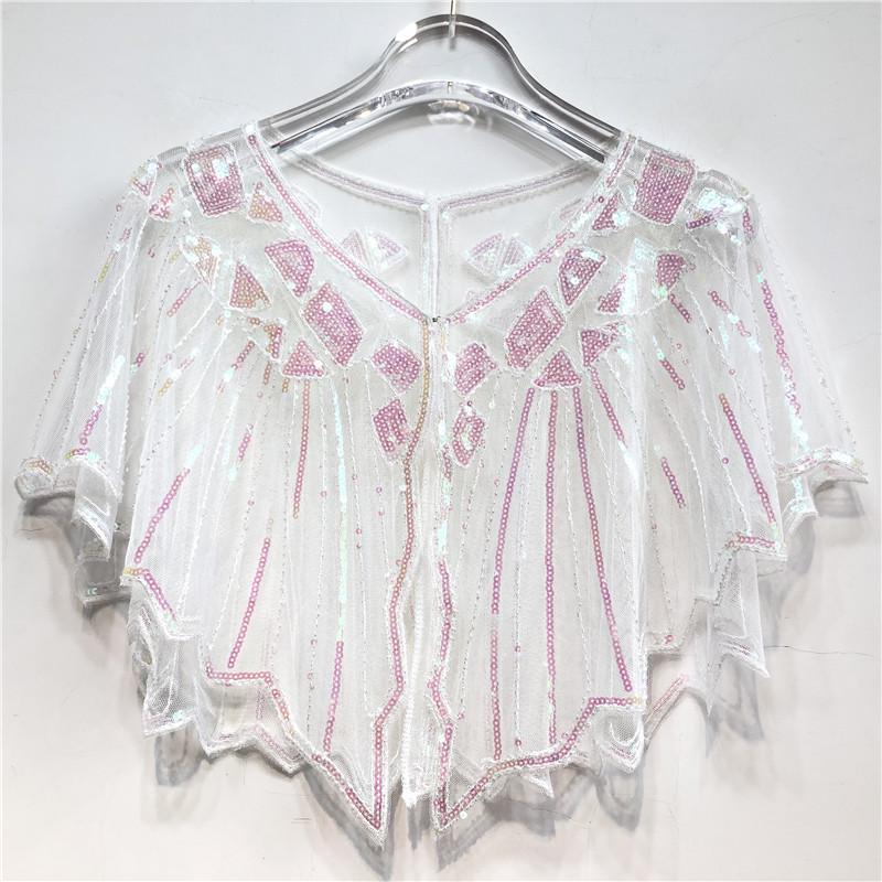 Vintage Flapper Shawl Sequin Beaded Short Cape Beaded Decoration Gatsby Party Mesh Short Cover Up Dress Accessory