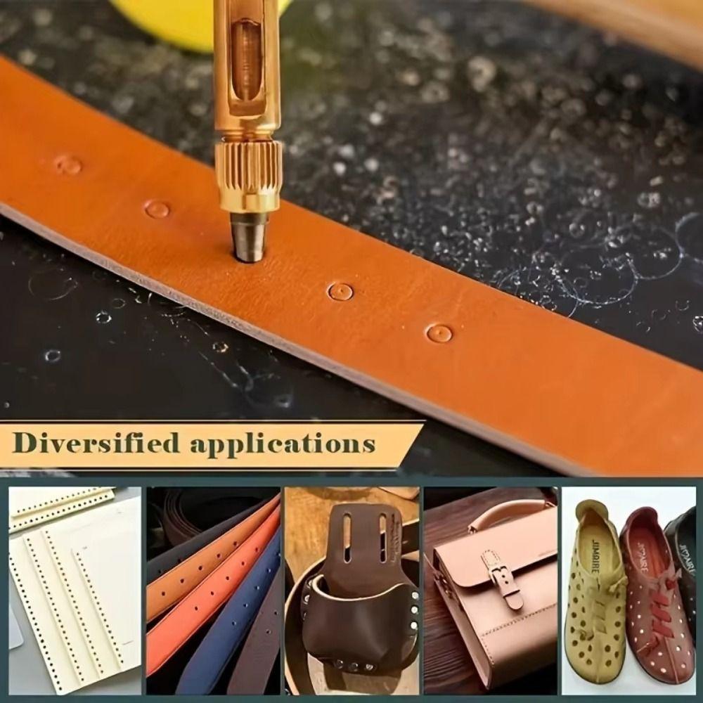 Wooden Handle Belt Hole Puncher 6 Tips Size Automatic Punching Tool Screw Punch  Wristband