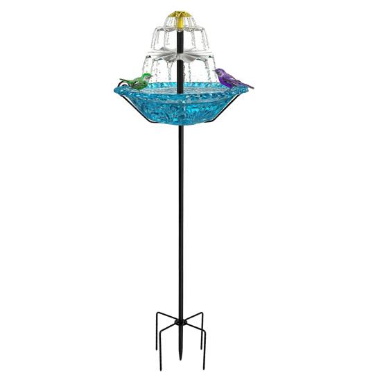 Solar Bird Bath Fountain for Outside Cascading Fountain Bird Bath with Metal Stake Stand