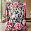 White Tiger in Flowers Theme blanket Lightweight Warm Flannel Blanket Decorative Throw Blanket for Home Decoration
