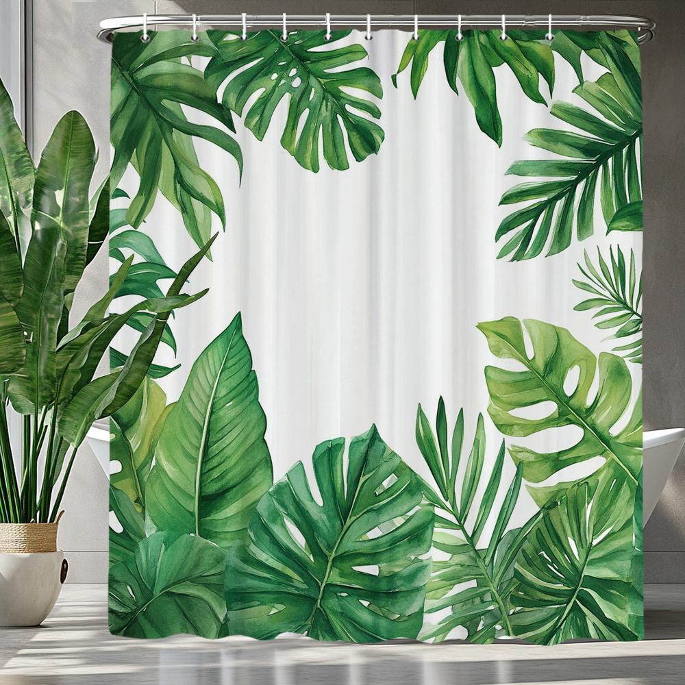Tropical Plant Leaves Bath Curtain Waterproof Fabric Shower Curtains Colorful Leaf Pattern Bathtub Screen For Bathroom Decor