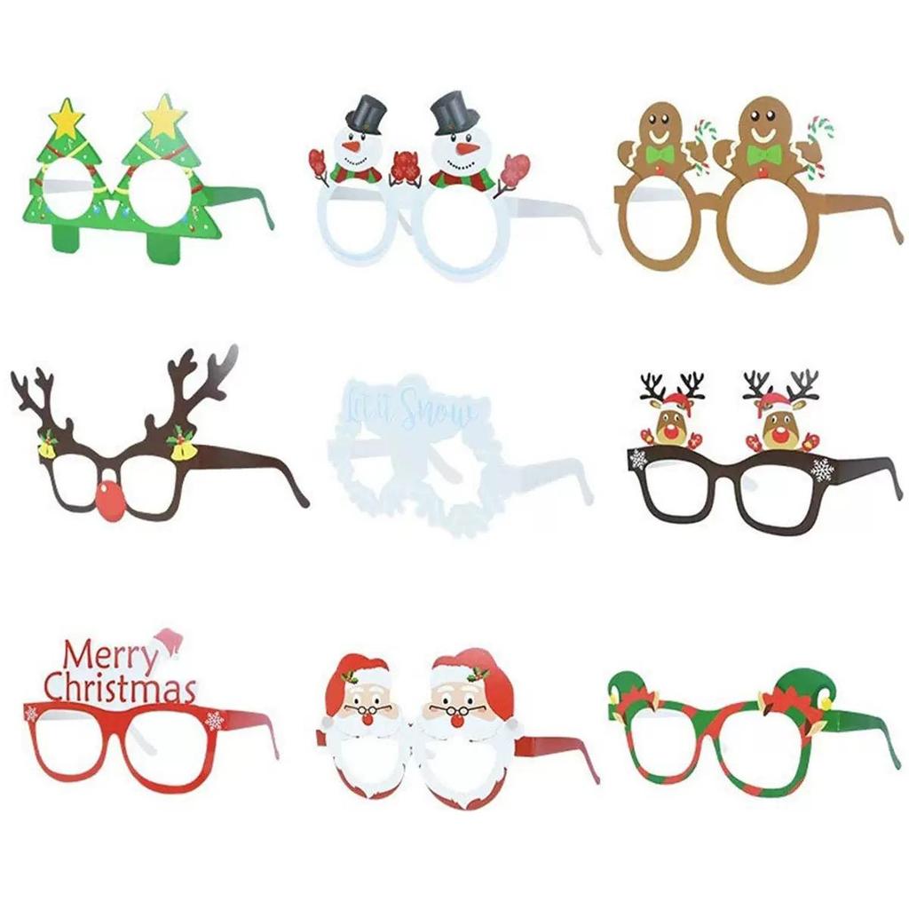 Christmas Gifts for Adults, Children, Toys, Santa Claus, Snowman, Glasses, Christmas Decoration Glasses, 3D Paper Glasses (set of 9)