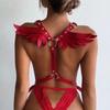 Women's Leather Angel Wings Punk Harness Top with Straps