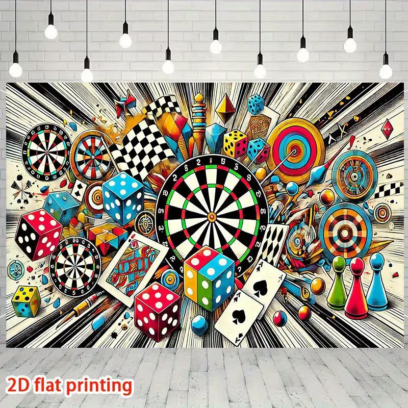Game Night Tapestry, Retro Game Collage Background Cloth, Man Cave Decor