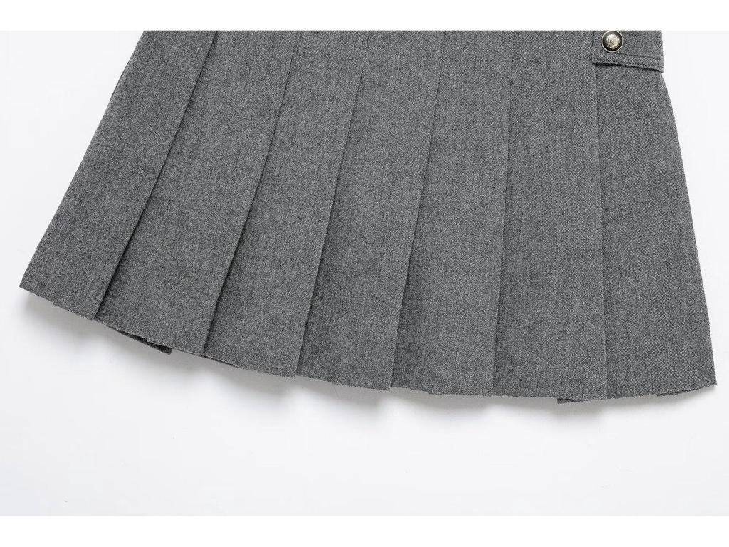 TAOP&ZA Spring Women's Elegant Round Neck Long Sleeve Coat & Mid-Waist Wide Pleated Skirt Set