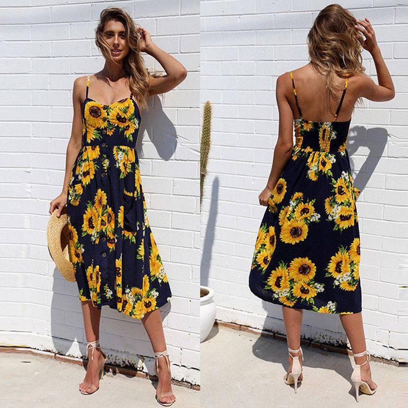 Stylish Summer Women's Backless Dress With Button Detail And V Neckline In Beige And Blue