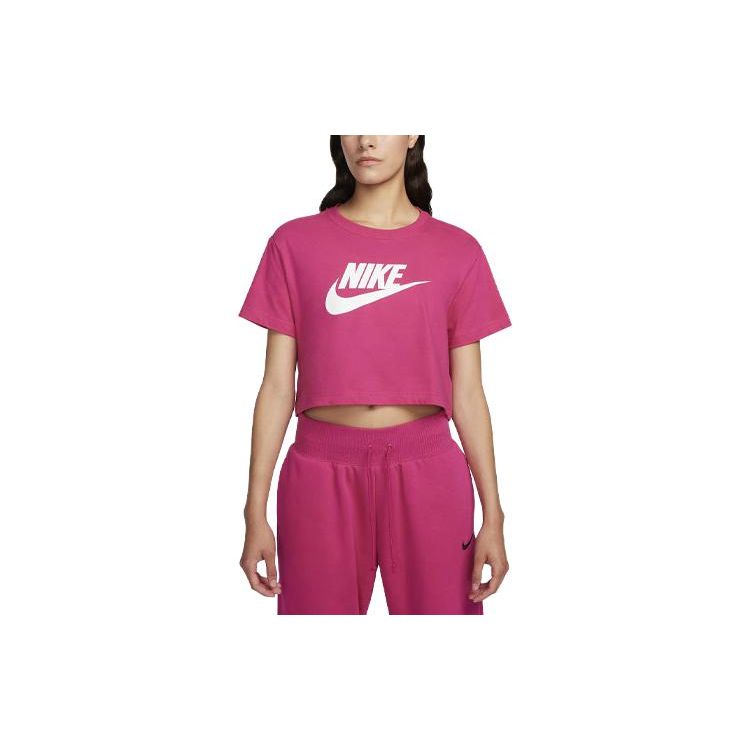 

Nike Sportswear Essentials Logo Print Ribbed Crew Neck Short Sleeve T-Shirt Women Tops Deep-Pink BV6176-617 L