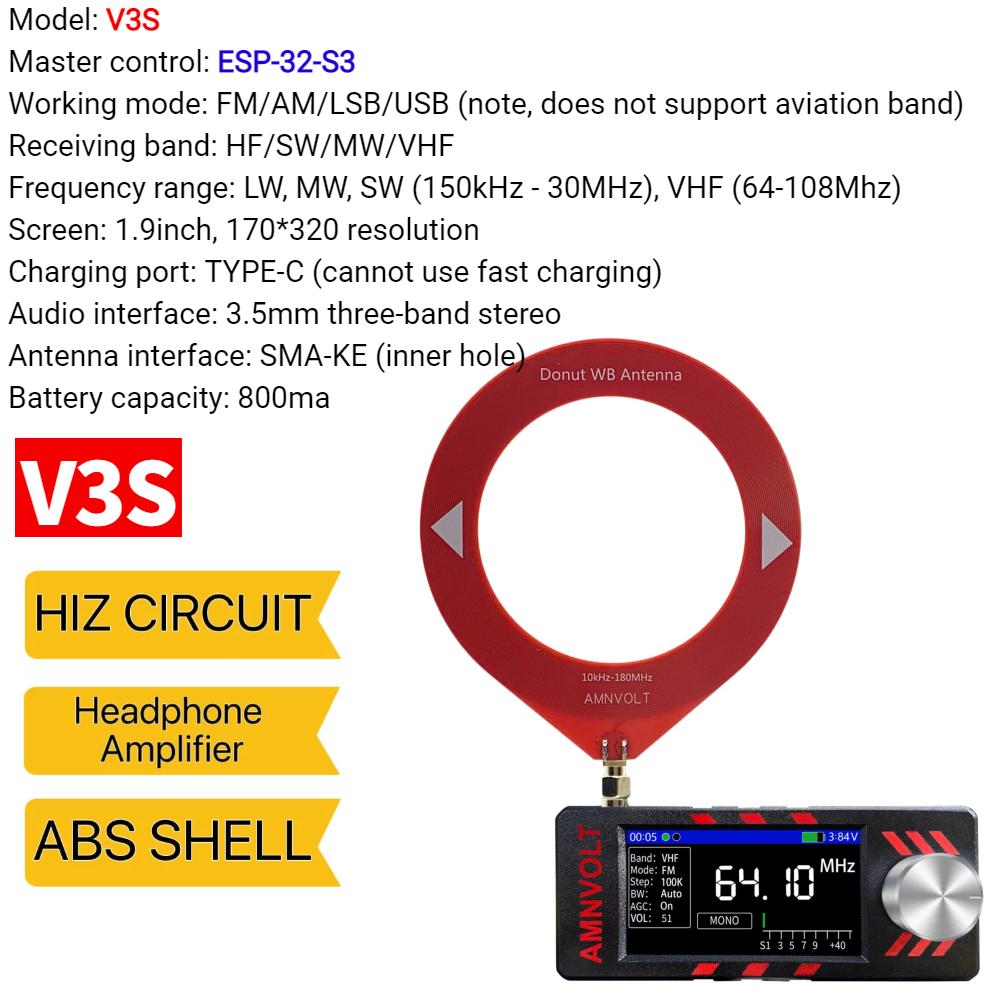 

AMNVOLT V4/V3S ATS MINI SI4732 Кишеньковий радіоприймач Усі діапазони DSP Радіо FM AM SSB LSB USB Приймач Кронштейн, з Hi-Z схемою ESP-32-S3