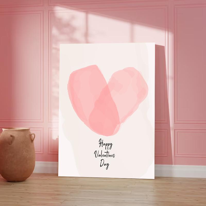 Valentine's Day Pink Heart Wall Art Simple Nordic Canvas Painting Boho Holiday Gift Ladies Poster For Living Room Decoration