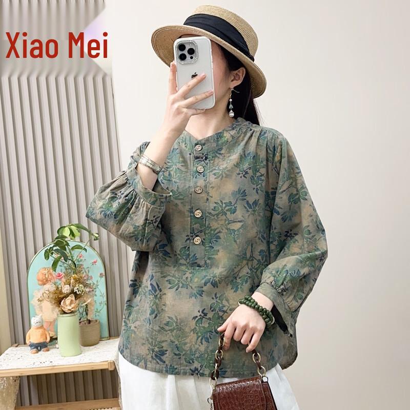 Women s Retro Floral Long Sleeve Blouse 5x1