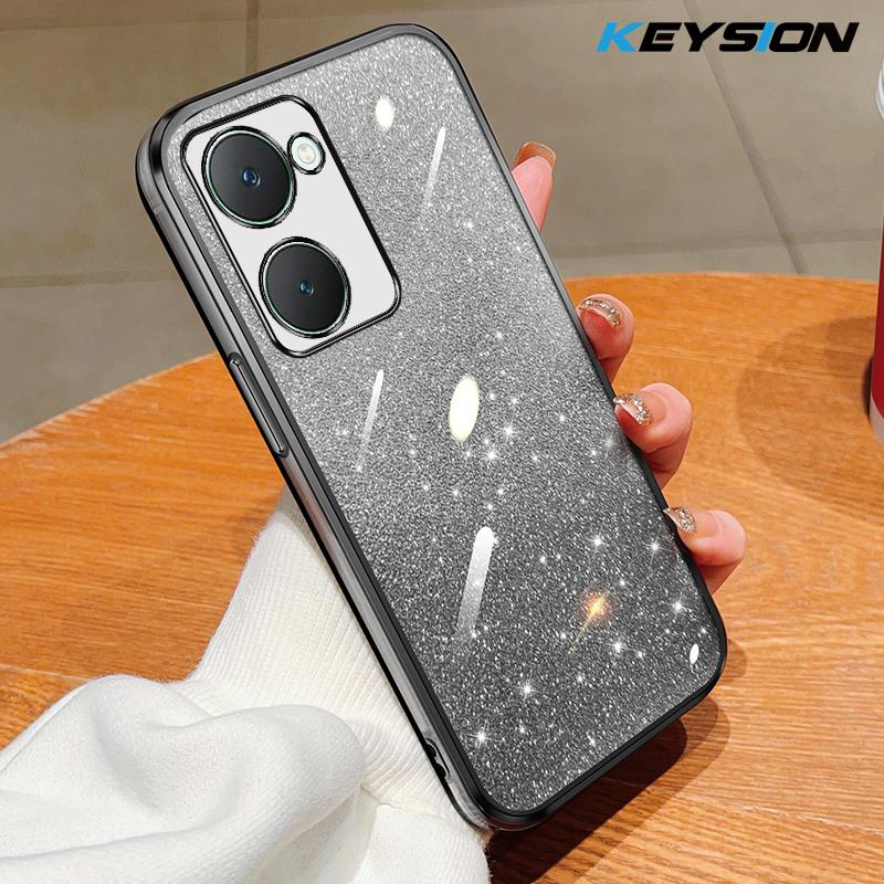 

KEYSION Luxury Plating Glitter Phone Case for VIVO Y03 Y03t Transparent Soft TPU Shockproof Cover for VIVO Y18 Y18s Y28s 5G for VIVO Y03 чёрный