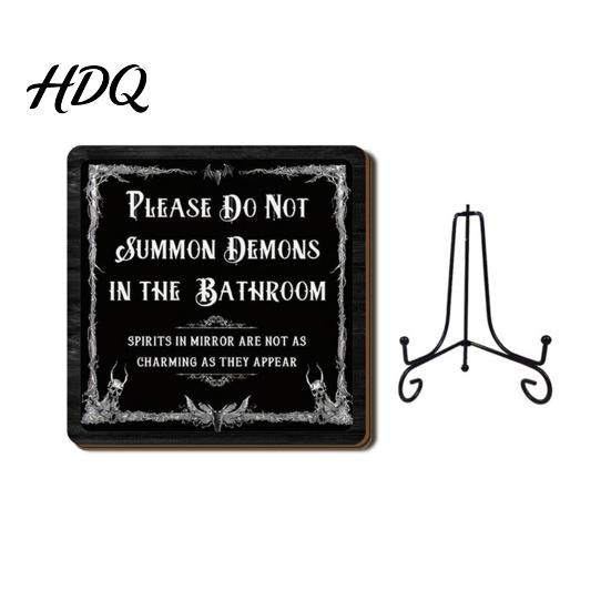 Bathroom Countertop Ornament Halloween Wooden Table Sign, Cute Spooky Ghost Plaque with Autumn Home Decorations Metal Stand for Kitchen Shelf