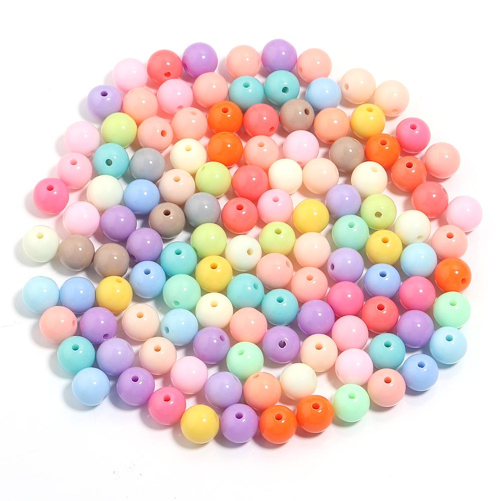 50-100Pcs/Lot 6-12mm Solid Color Round Acrylic Beads Loose Spacer Beads For DIY Keychains Decoration Handmade Crafts Accessories