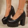 European and American Large Size Ultra-high Heel Waterproof Platform Thick Heel Single Shoes Autumn Round Head PU Foot Cover Fashion Single Shoes