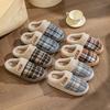 Simple Temperament Cotton Shoes Autumn and Winter Lines Plaid Indoor Home Velvet Couple Thick-soled Warm Cotton Slippers