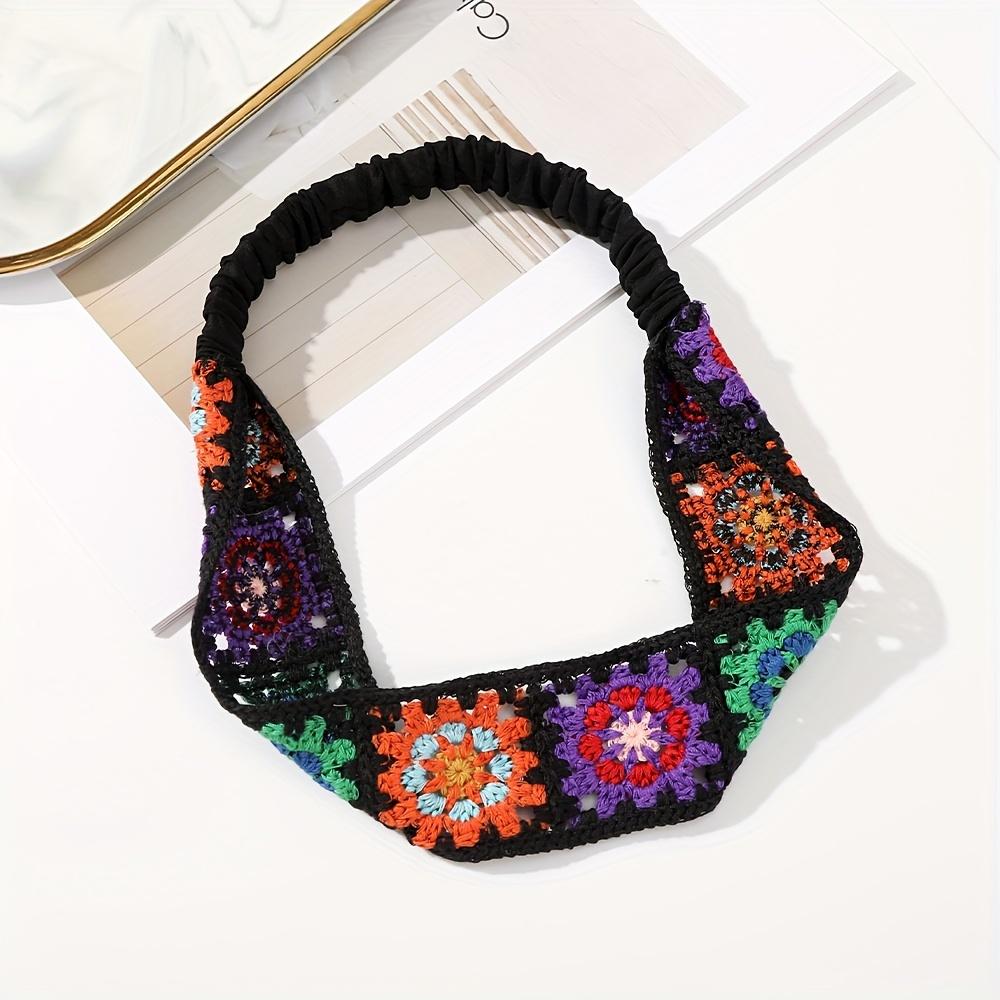 

[Stretch Crochet Flower Headband] Crochet Flower Stretch Headband, Women s Knitted Plum Blossom Elastic Hair Bands for Women s Daily Life Dating Party чорний