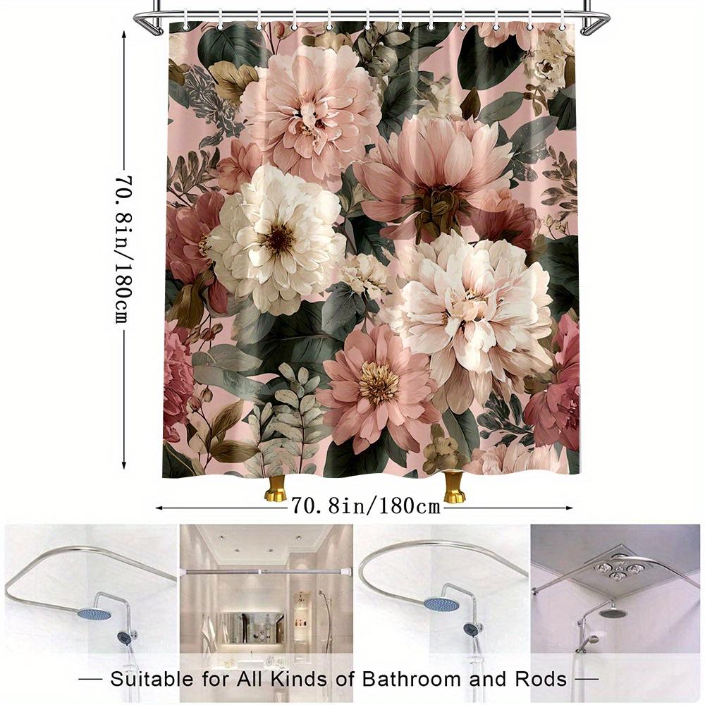 1Pc Elegant Floral Shower Curtain For Bathroom Decor - Blooming Flowers Design, Polyester Fabric, Machine Washable, 180X200Cm