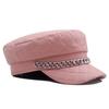 Leather Painted Hat Women's Chain Flat Top Army Hat Autumn Winter Warm Cap