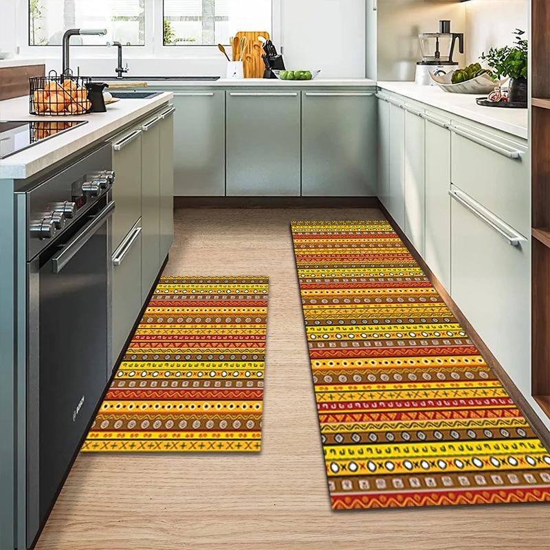 Bohemian Print Waterproof Kitchen Rug with Non-Slip, Thick Cushioned Design for Anti-Fatigue Comfort