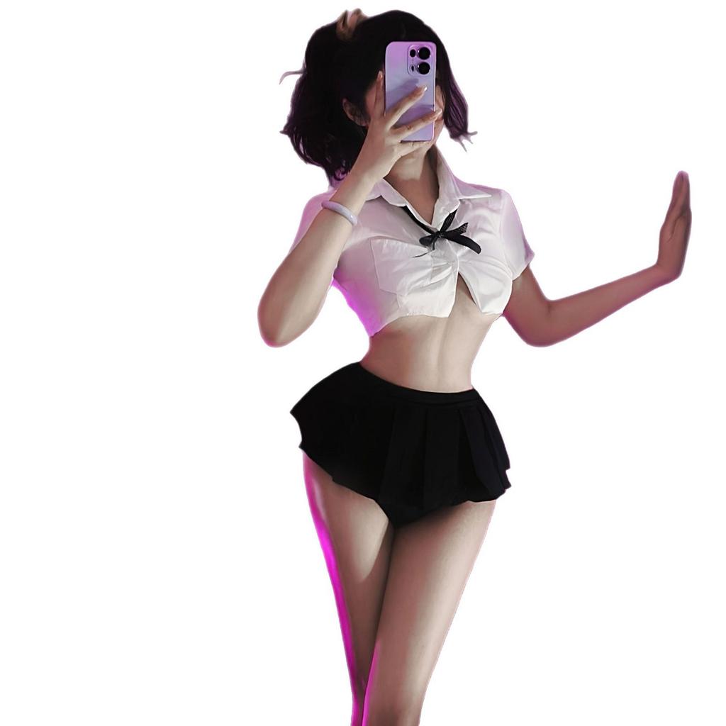 Sexy Lingerie Sexy Perspective College White Shirt Jk Uniform Bow Uniform British Pleated Skirt