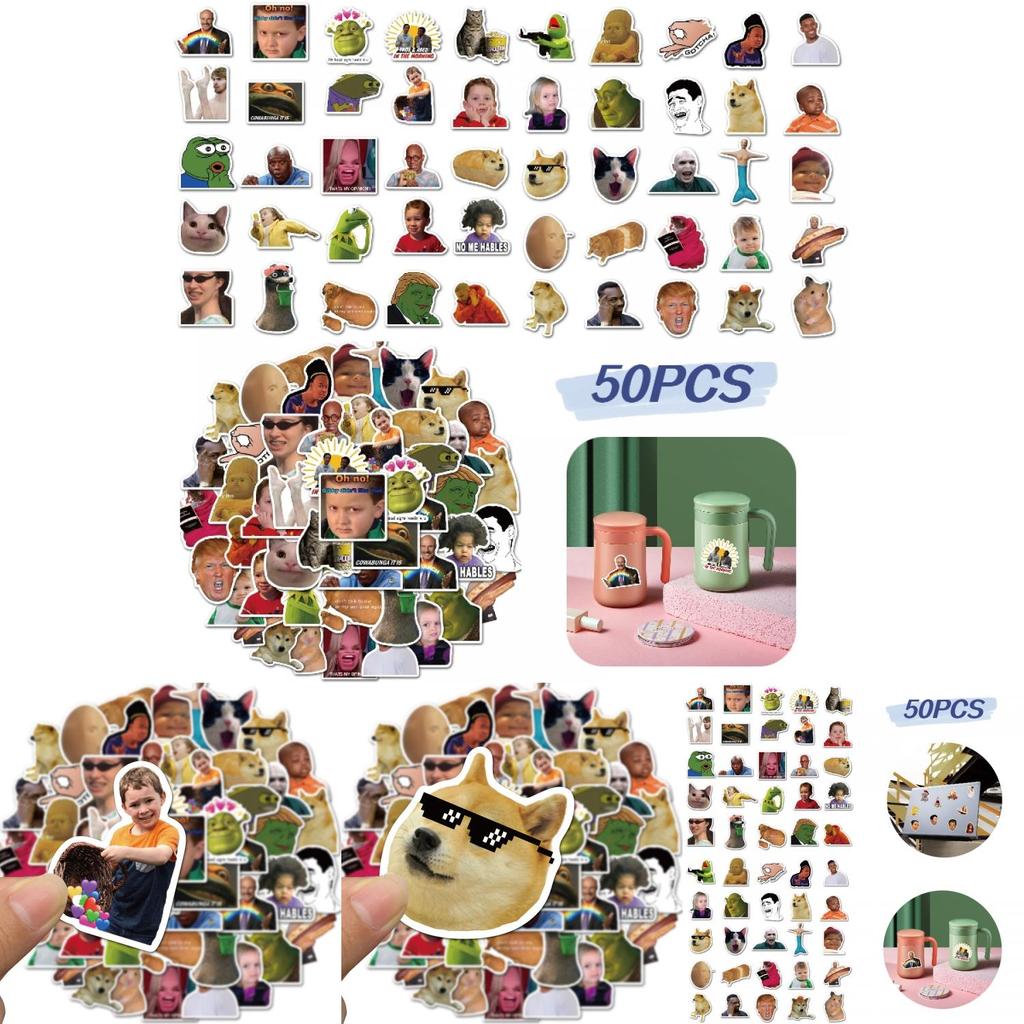 50-teiliges wasserfestes PVC-Aufkleber-Set mit einzigartigen Internet-Promi-Emoticon-Designs