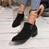 Fashion New Winter Chunky Cotton Boots Women's Pointed Suede Butterfly Knot Side Zipper Soft-soled Non-slip Ankle Boots