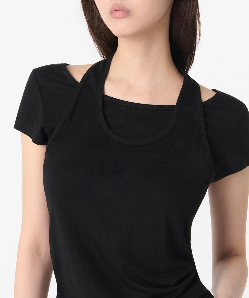 MUSINSA STANDARD WOMAN Women'S Wool Tencel Halter Layered T-Shirt [Black]