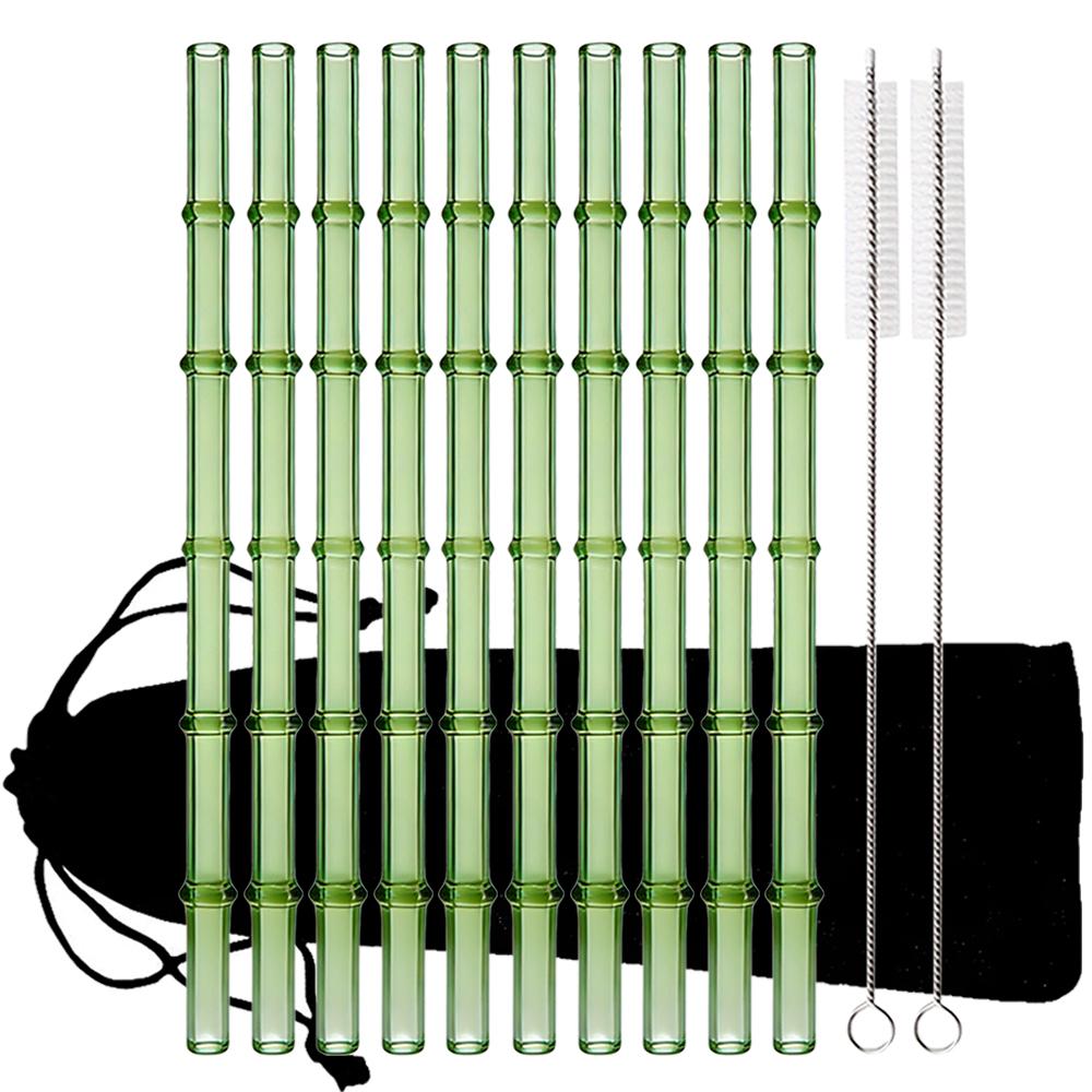 

13Pcs Reusable Glass Drinking Straw Set with Brush High Borosilicate Glass Straws for Smoothies Cocktails Party Bar Accessories Straight зелёный