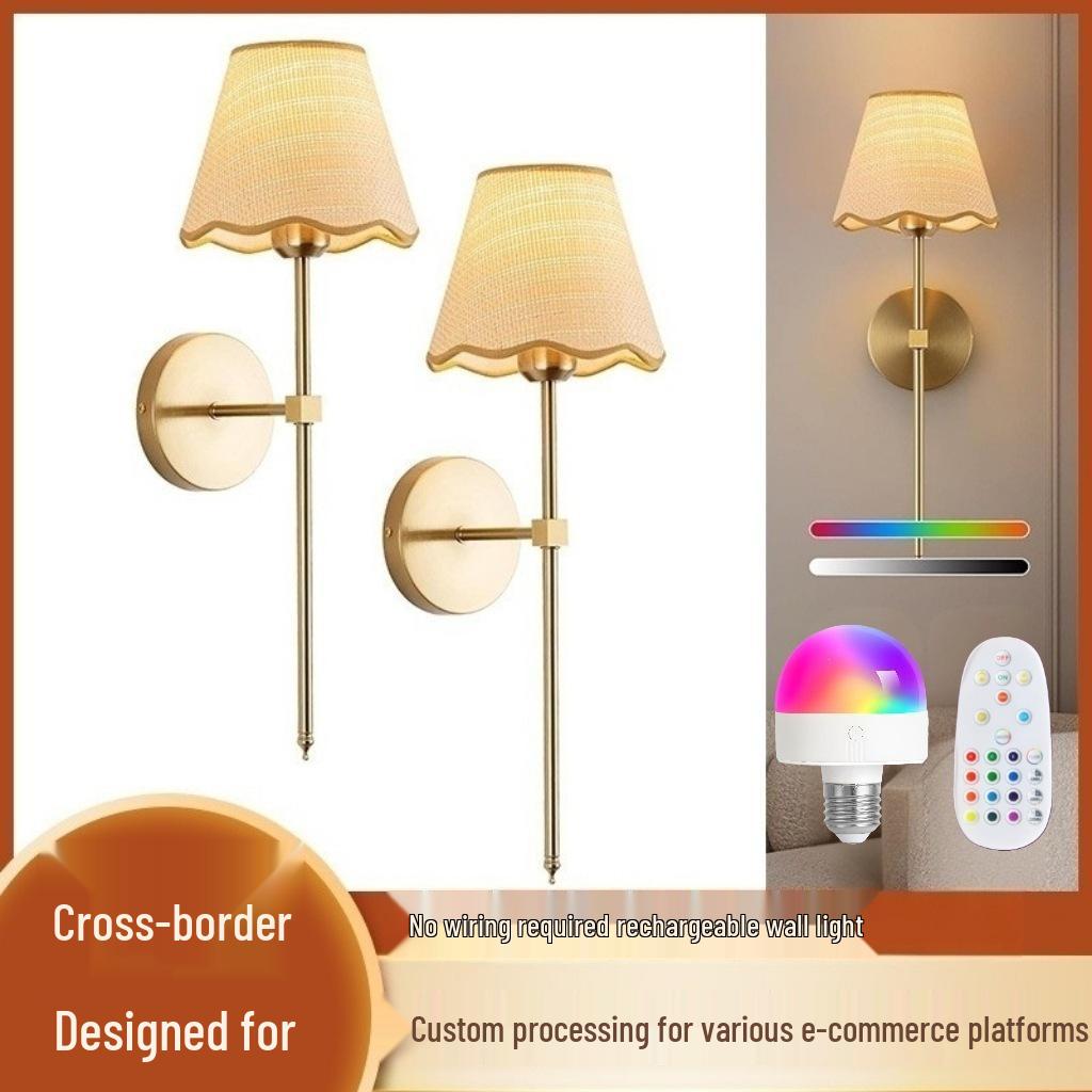 Rechargeable RGB Battery-Powered Wall Lamp - Creative American Style for Living Room or Bedside, Includes Remote Control