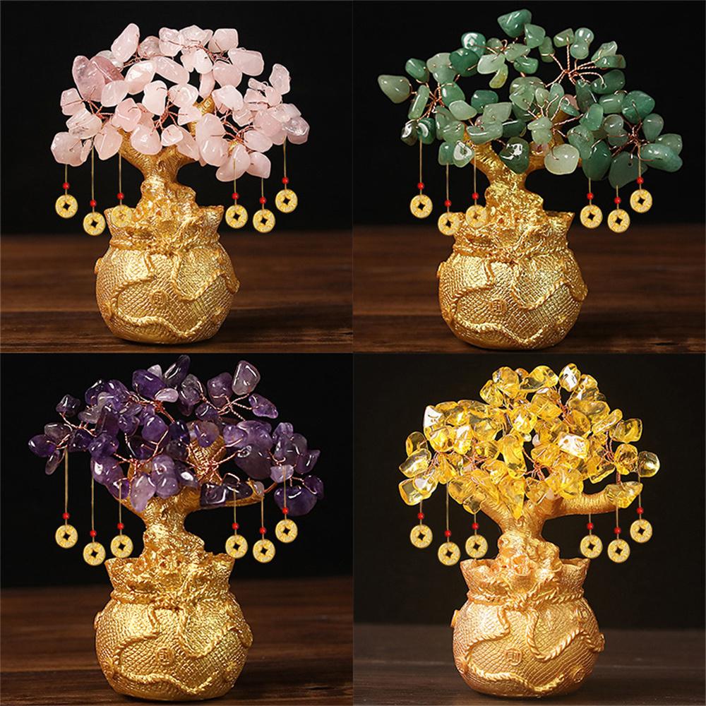 Árvore da sorte Riqueza Árvore de cristal amarelo Ornamentos de árvore de dinheiro natural Estilo Bonsai Riqueza Sorte Feng Shui Ornamentos Artesanato